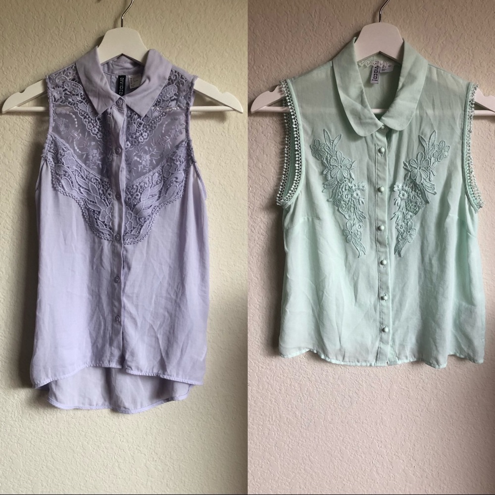 Two H&M Divided Chiffon Embroidered Tanks